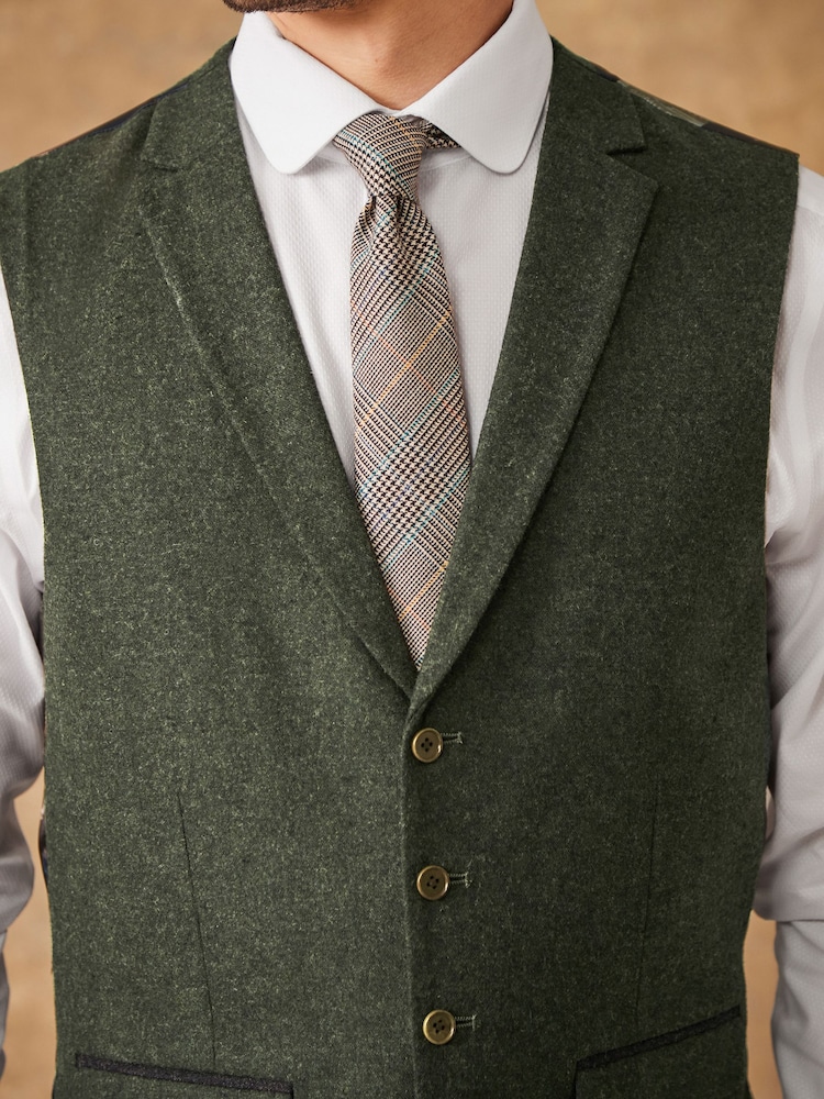 Green Regular Fit Trimmed Donegal Waistcoat - Image 6 of 13