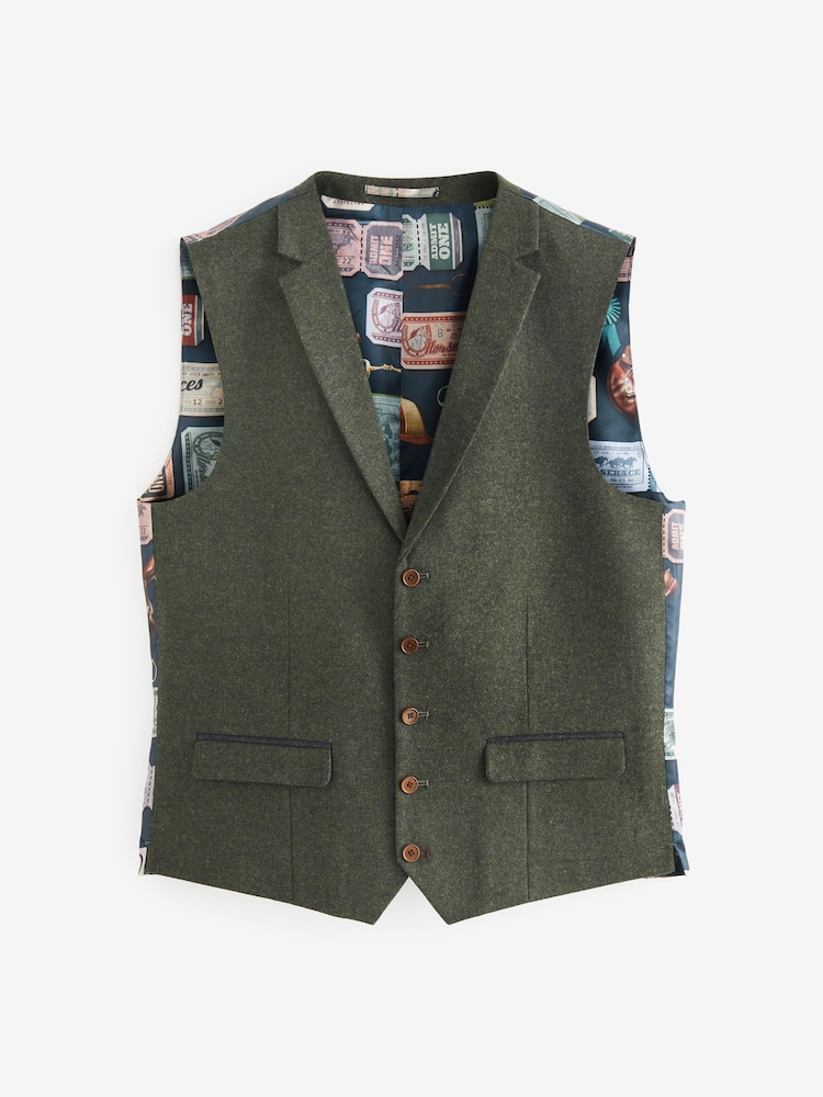 Green Regular Fit Trimmed Donegal Waistcoat - Image 9 of 13