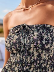 Black Ditsy Shirred Bandeau Jumpsuit - Image 6 of 7