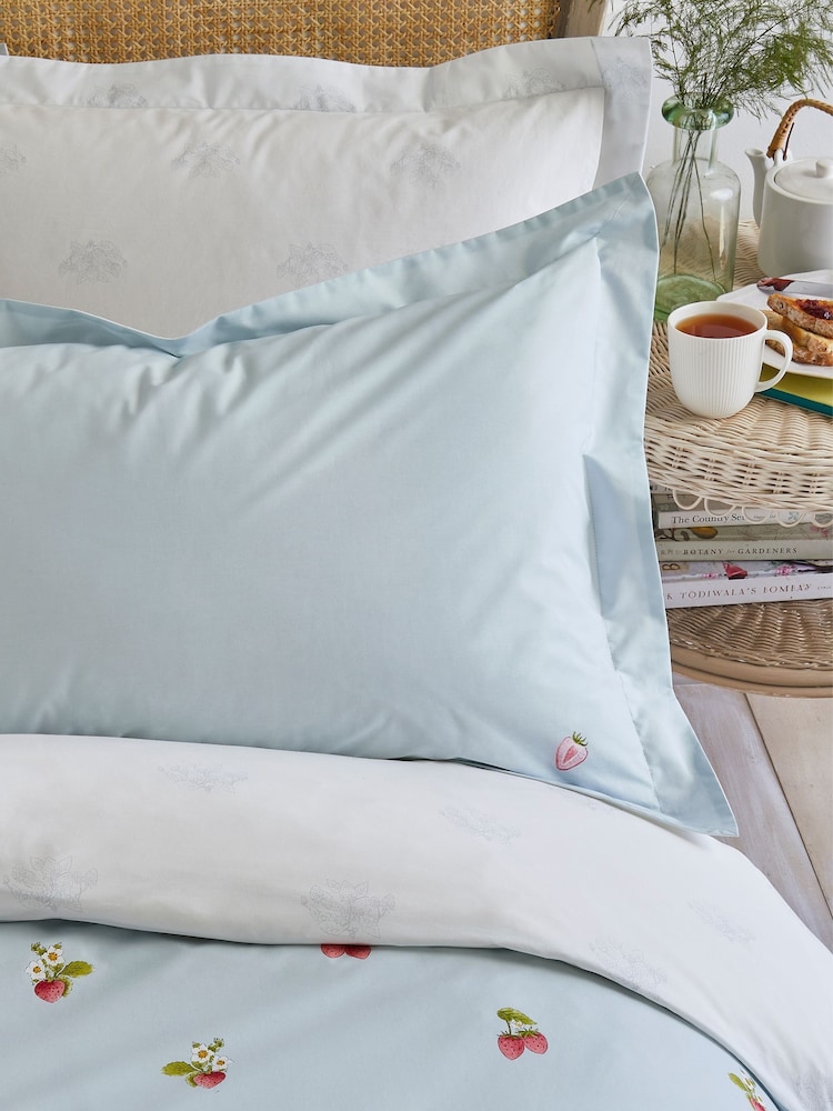 Sophie Allport Set of 2 Blue Strawberries Mist 100% Cotton Pillowcases - Image 1 of 3
