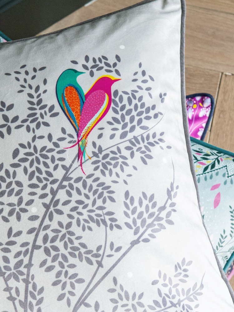Sara Miller Grey Love Birds Cushion - Image 2 of 4 Sara Miller Grey Love Birds Cushion - Image 2 of 4