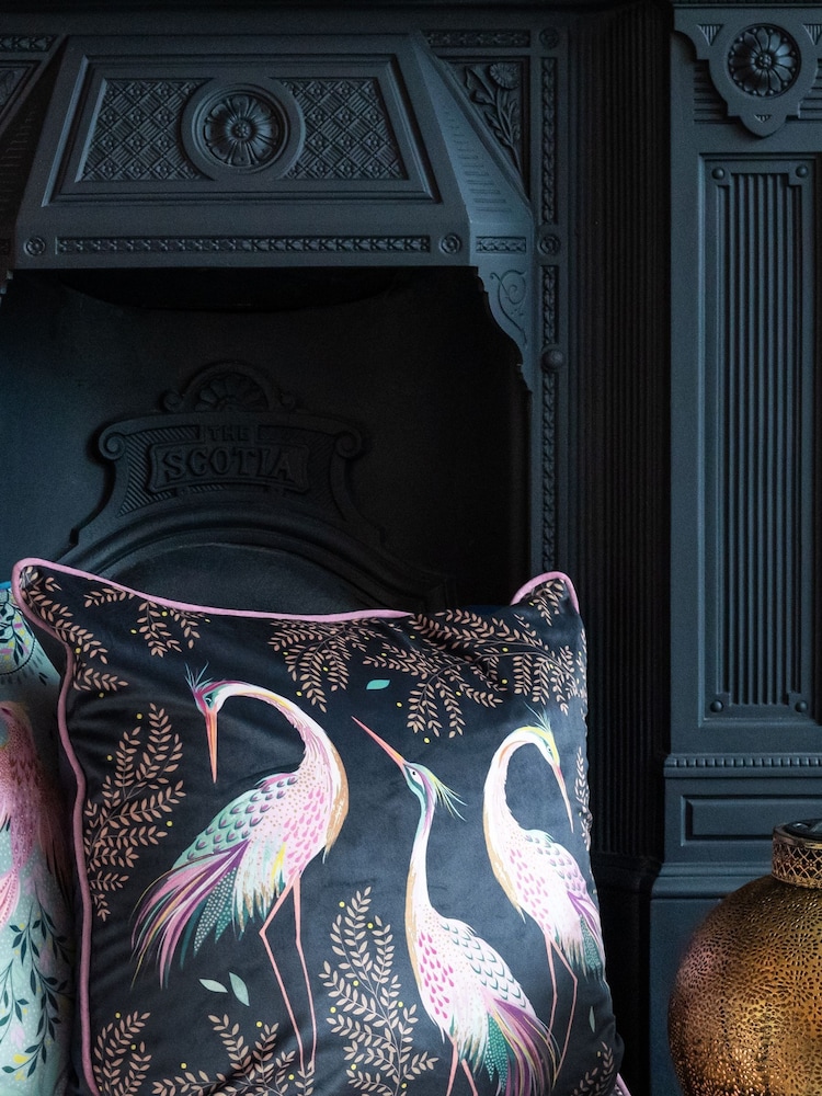 Sara Miller Blue Dancing Cranes Cushion - Image 1 of 5
