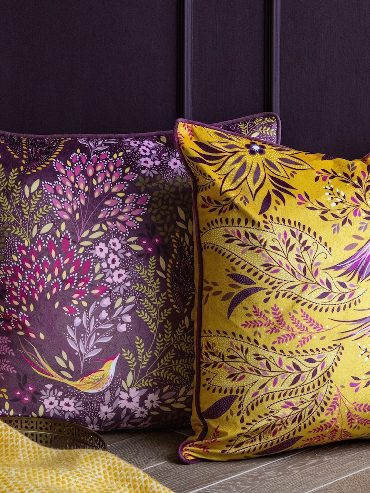 Sara Miller Purple Songbird Cushion - Image 1 of 5 Sara Miller Purple Songbird Cushion - Image 1 of 5