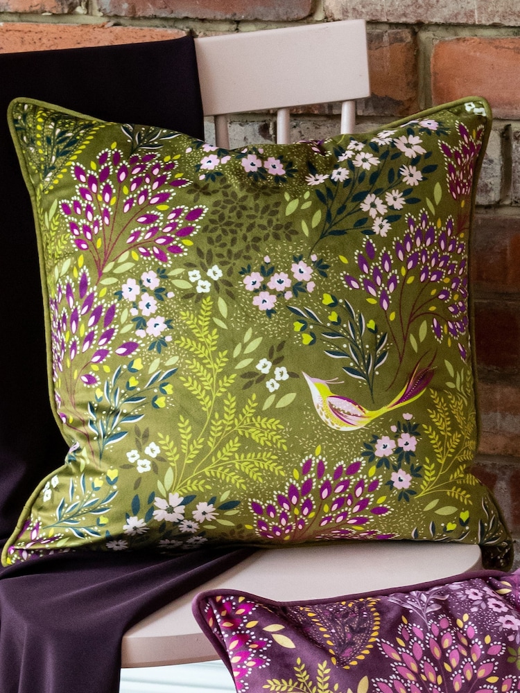 Sara Miller Green Songbird Cushion - Image 1 of 5