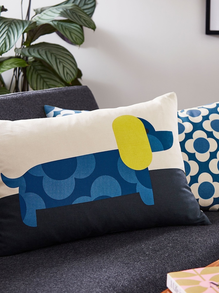 Orla Kiely Blue 100% Cotton Dachshund Cushion - Image 1 of 3 Orla Kiely Blue 100% Cotton Dachshund Cushion - Image 1 of 3