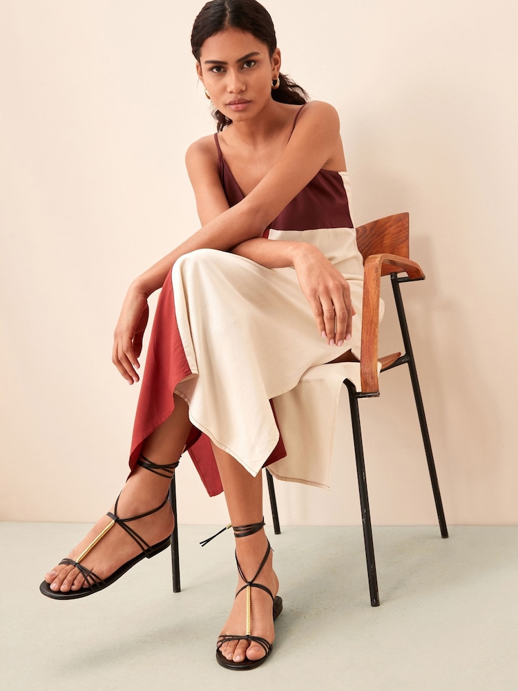 Black Signature Leather Flat Strappy Sandals with Metallic Wrap Detailing - Image 1 of 9