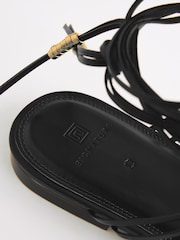 Black Signature Leather Flat Strappy Sandals with Metallic Wrap Detailing - Image 9 of 9