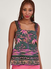 Monsoon Pedra Kurzer Overall aus nachhaltiger Baumwolle mit Palmenprint - Bild 1 von 3