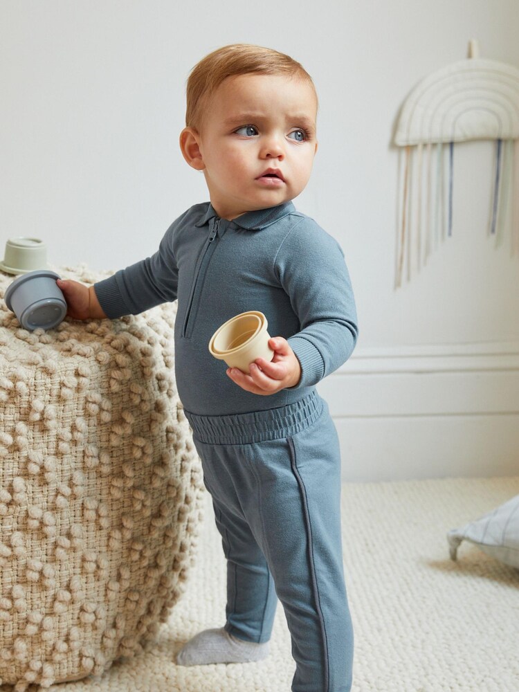 Blue Baby Polo Bodysuit And Leggings 2 Piece Set - Image 1 of 16