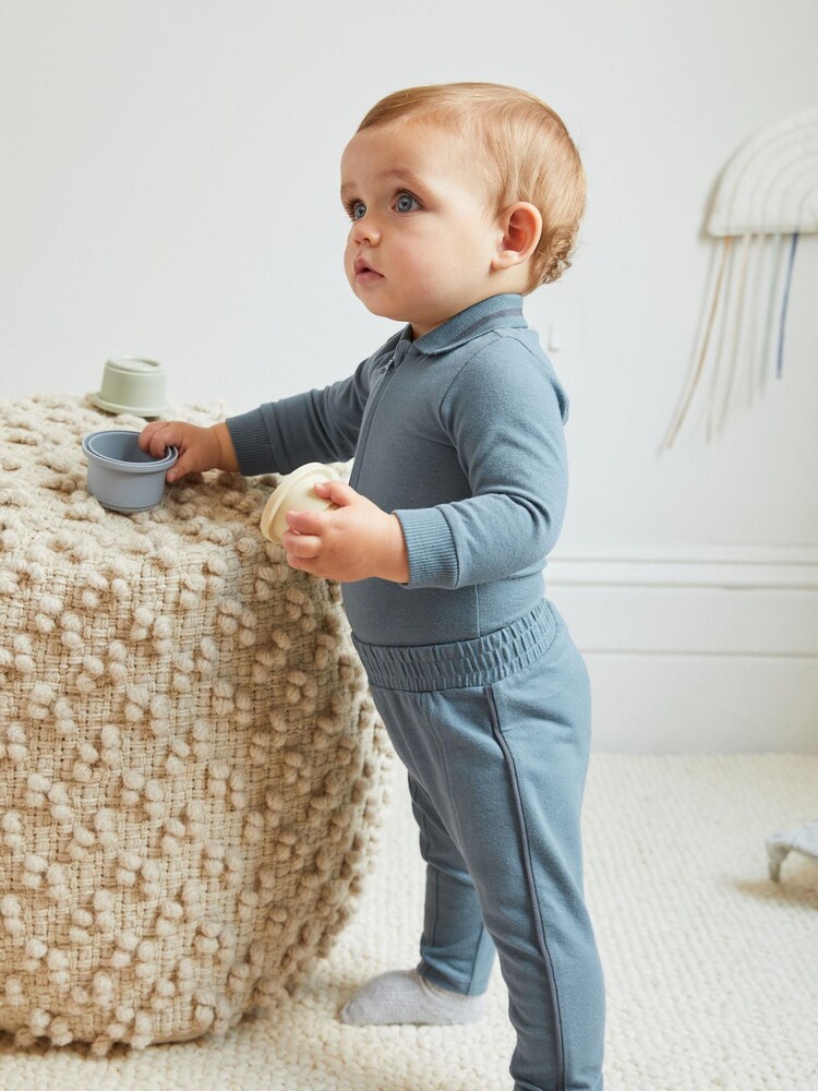 Blue Baby Polo Bodysuit And Leggings 2 Piece Set - Image 2 of 16