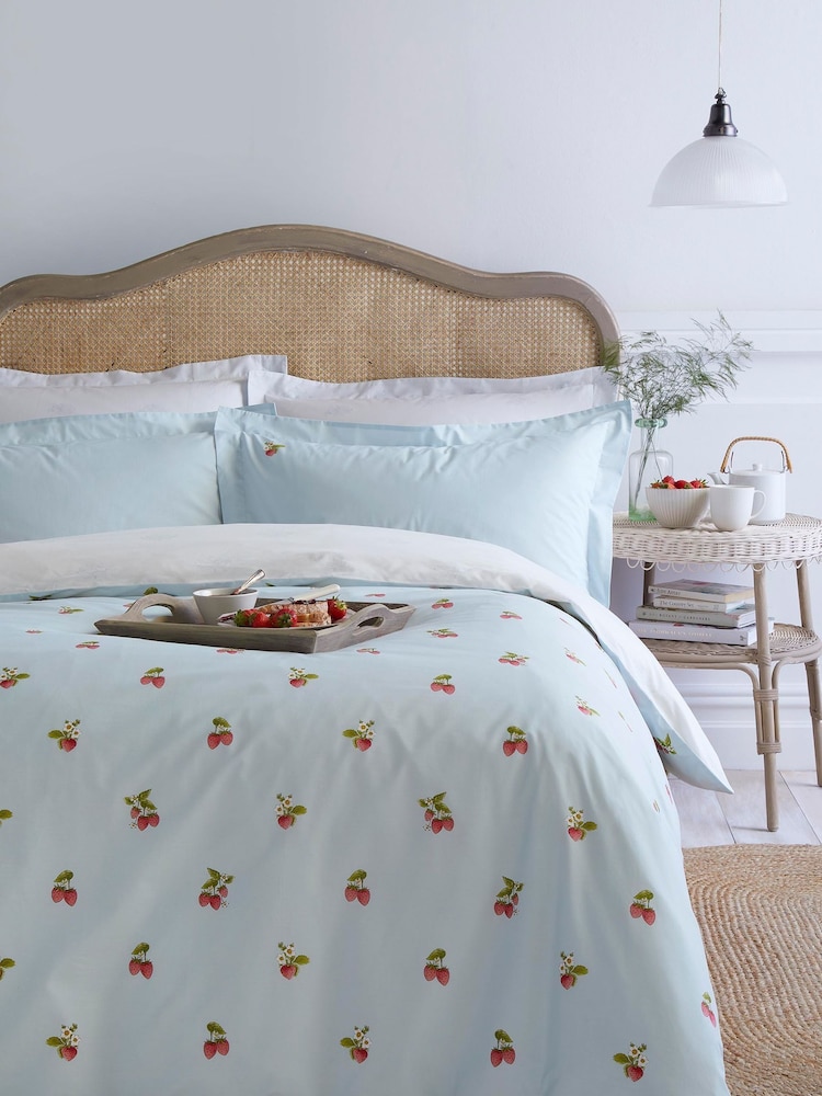 Sophie Allport Blue Strawberries Mist 100% Cotton Duvet Cover and Pillowcase Set - Image 1 of 6