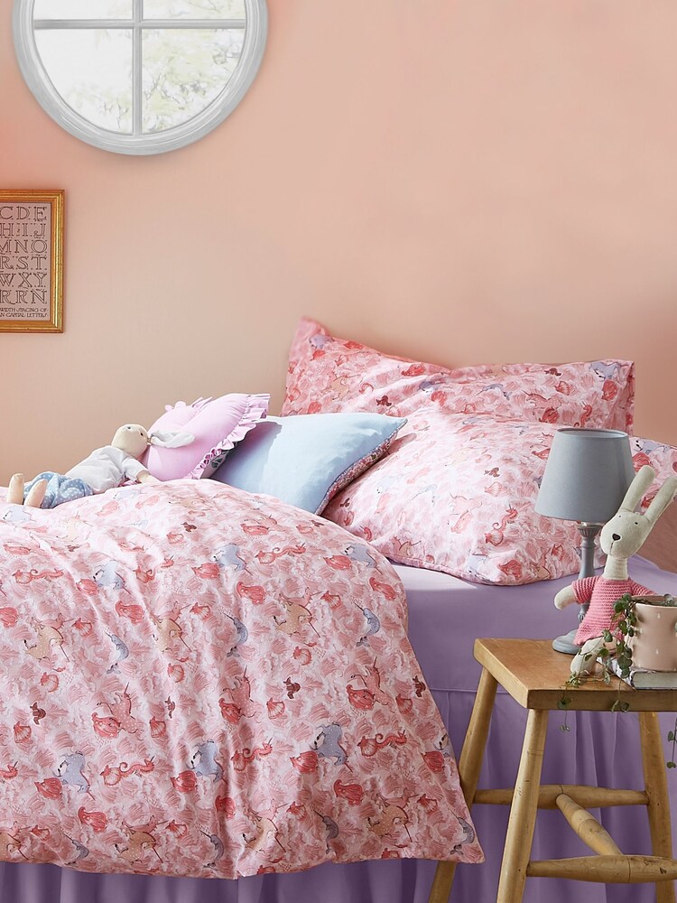 Cath Kidston Pink Unicorn Waves Duvet Cover and Pillowcase Set - Image 1 of 4