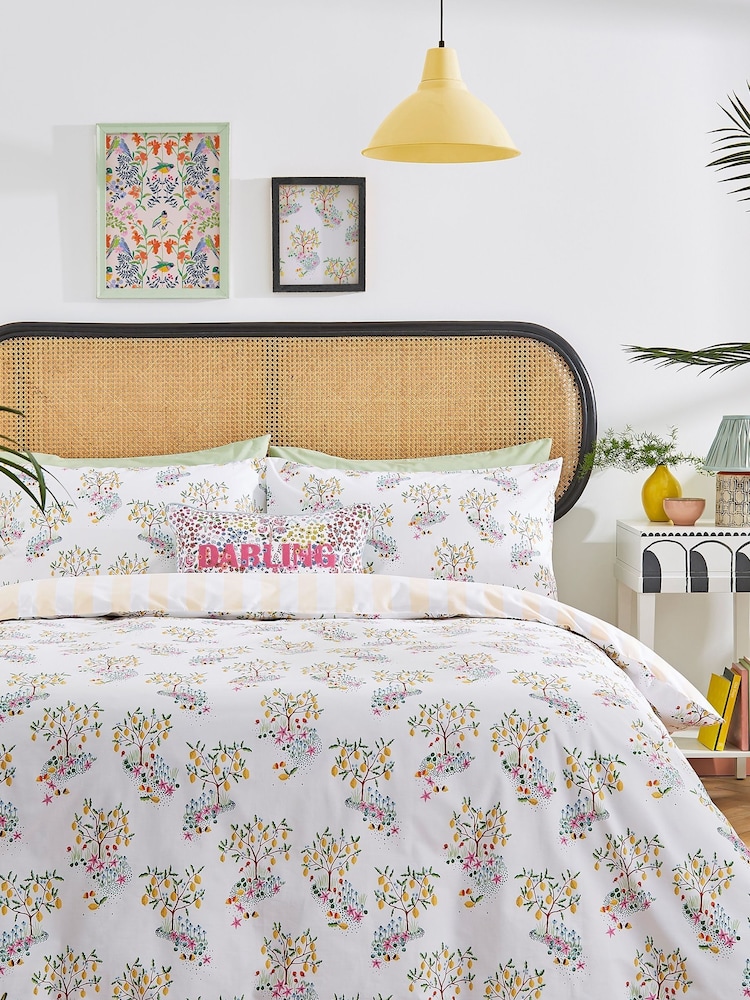 Cath Kidston White Lemon Trees Duvet Cover and Pillowcase Set - Image 1 of 5