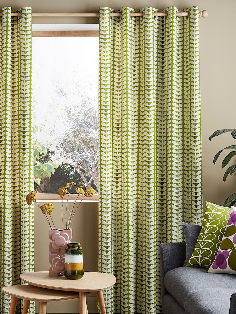 Orla Kiely Pear Green Solid Stem Eyelet Curtains - Image 1 of 3