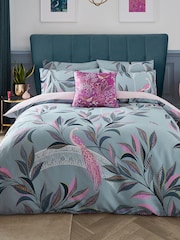 Sara Miller Blue Ornamental Peacock 100% Cotton Duvet Cover and Pillowcase Set - Image 1 of 5