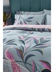 Sara Miller Blue Ornamental Peacock 100% Cotton Duvet Cover and Pillowcase Set - Image 2 of 5