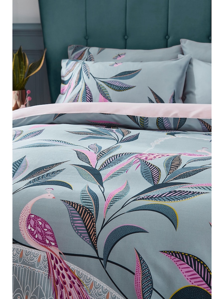 Sara Miller Blue Ornamental Peacock 100% Cotton Duvet Cover and Pillowcase Set - Image 2 of 5