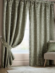 Ashley Wilde Green Hertford Pencil Pleat 100% Cotton Curtains - Image 1 of 2