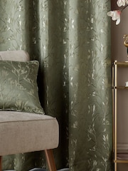 Ashley Wilde Green Hertford Pencil Pleat 100% Cotton Curtains - Image 2 of 2