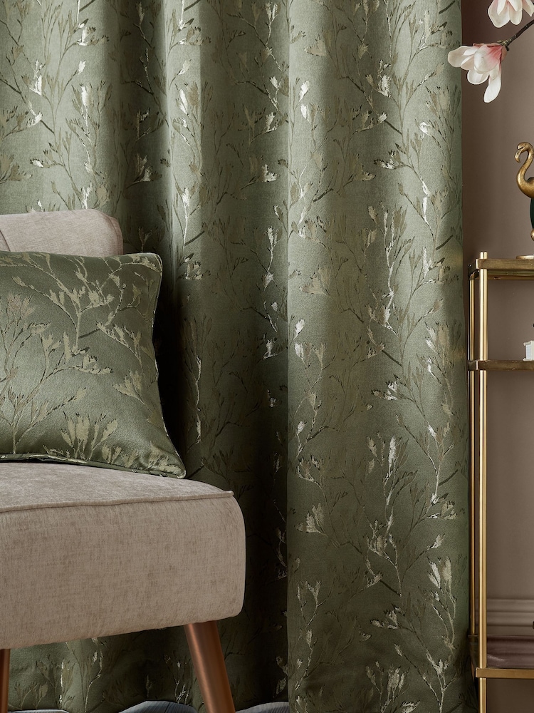 Ashley Wilde Green Hertford Pencil Pleat 100% Cotton Curtains - Image 2 of 2