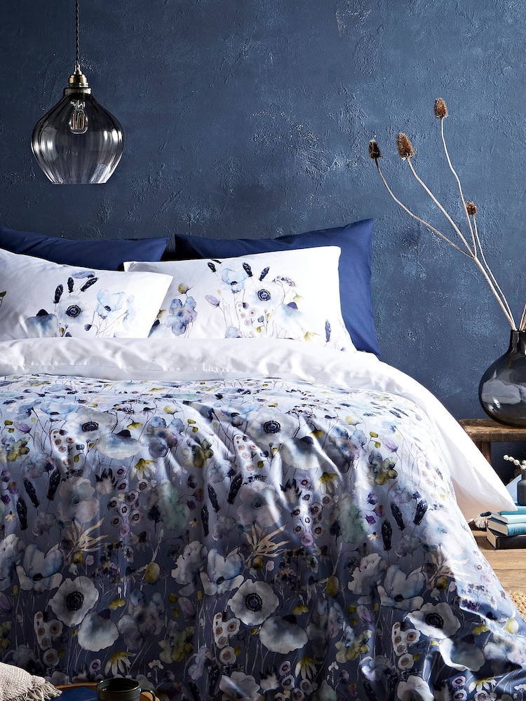 Voyage Blue Hibbertia Crocus 100% Cotton Duvet Cover and Pillowcase Set - Image 1 of 4