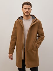 Brown Funnel Neck Hooded Coat - Image 1 of 9