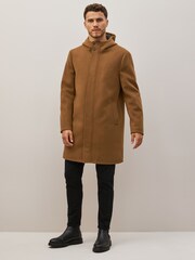 Brown Funnel Neck Hooded Coat - Image 2 of 9