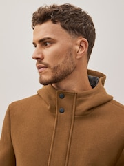 Brown Funnel Neck Hooded Coat - Image 4 of 9