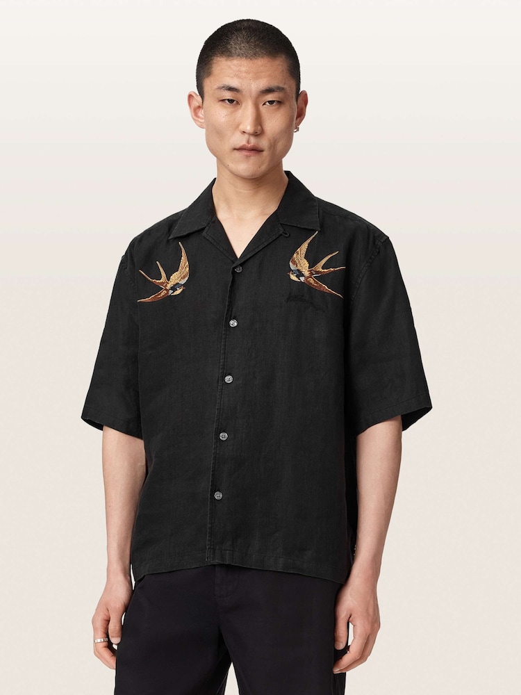 AllSaints Black Avia Short Sleeve Shirt - Image 1 of 5 AllSaints Black Avia Short Sleeve Shirt - Image 1 of 5