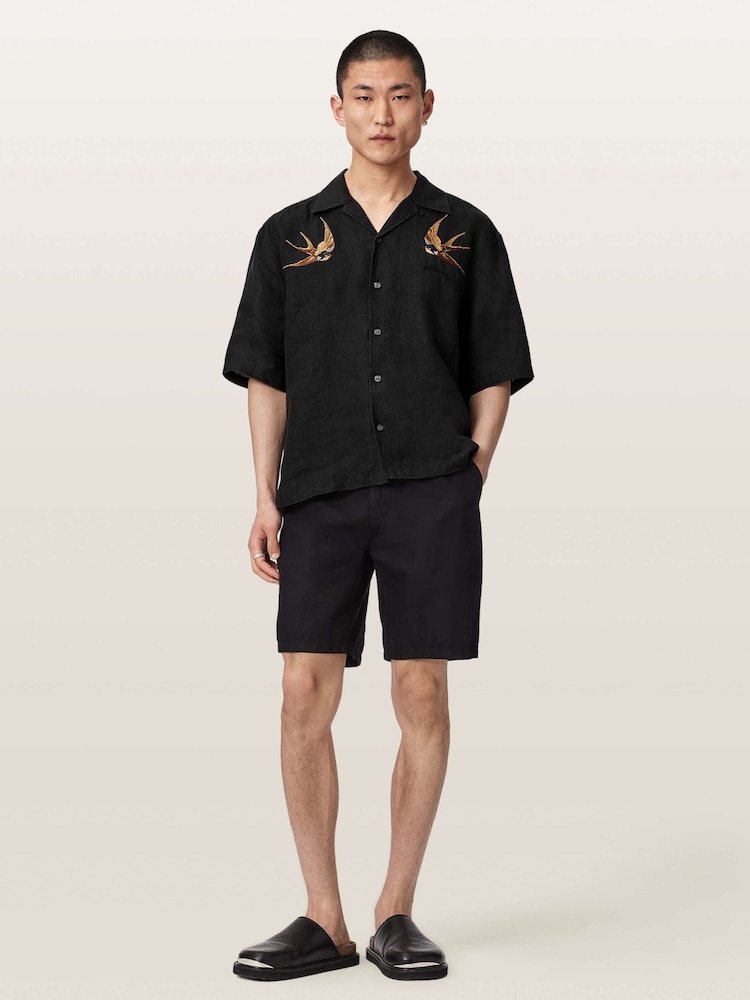 AllSaints Black Avia Short Sleeve Shirt - Image 2 of 5 AllSaints Black Avia Short Sleeve Shirt - Image 2 of 5