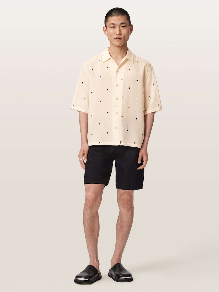 AllSaints Cream Cardsuit Short Sleeve Shirt - Image 2 of 6