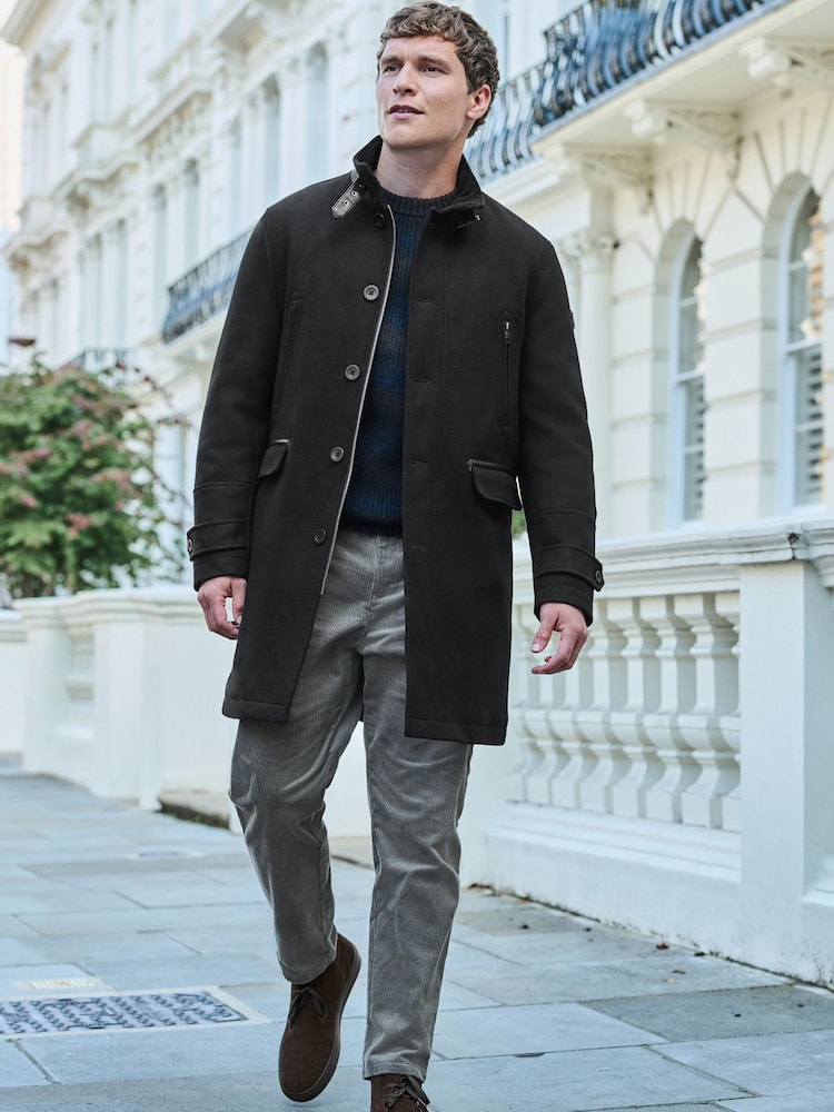 Black Wool Blend Four Pocket Funnel Neck Coat - Image 2 of 11