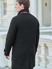 Black Wool Blend Four Pocket Funnel Neck Coat - Image 3 of 11
