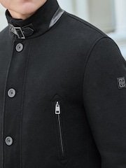 Black Wool Blend Four Pocket Funnel Neck Coat - Image 4 of 11