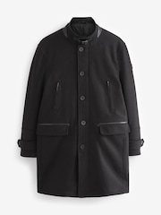Black Wool Blend Four Pocket Funnel Neck Coat - Image 6 of 11