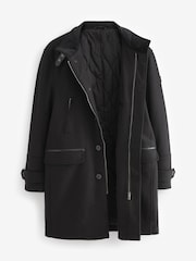 Black Wool Blend Four Pocket Funnel Neck Coat - Image 7 of 11