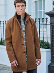 Коричневый - Шерсть Blend Mock Gilet Herringbone стеганые пальто - Image 1 of 11