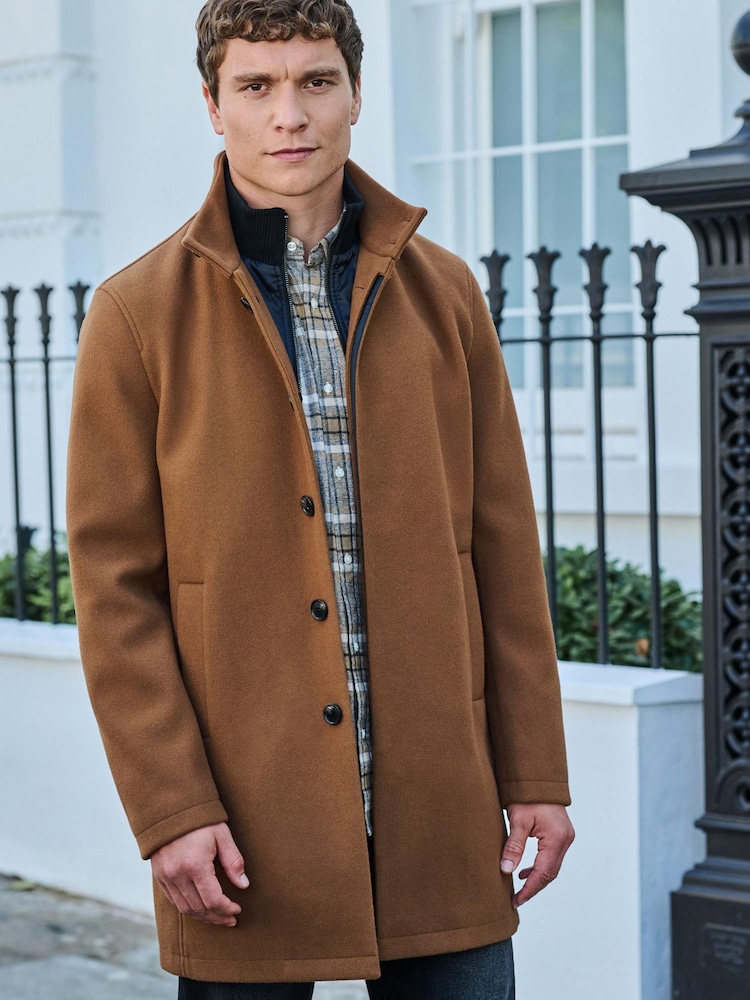 Коричневый - Шерсть Blend Mock Gilet Herringbone стеганые пальто - Image 1 of 11