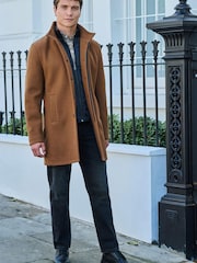 Коричневый - Шерсть Blend Mock Gilet Herringbone стеганые пальто - Image 2 of 11
