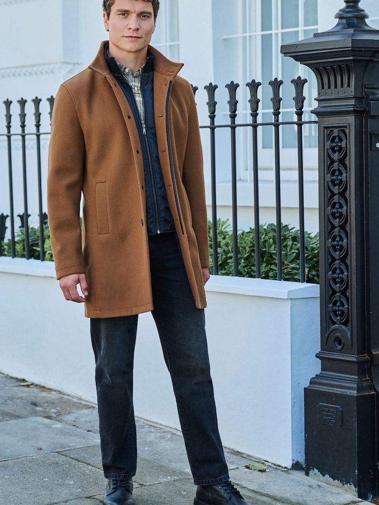 Коричневый - Шерсть Blend Mock Gilet Herringbone стеганые пальто - Image 2 of 11