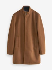 Коричневый - Шерсть Blend Mock Gilet Herringbone стеганые пальто - Image 6 of 11