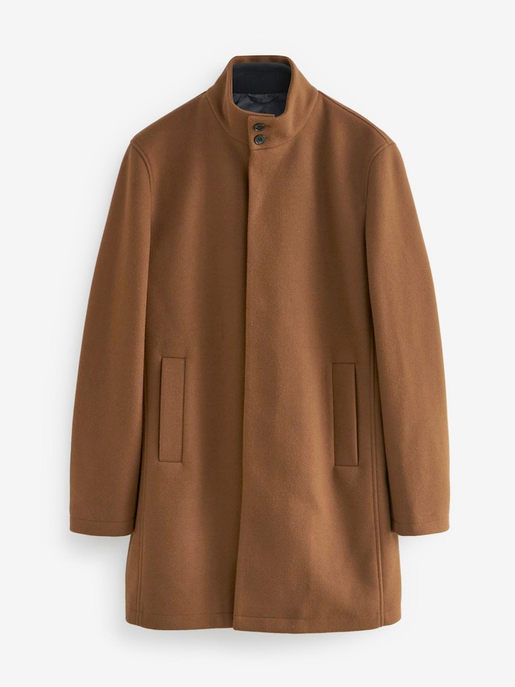 Brown Funnel Neck Coat With Built In Gilet - Image 6 of 11