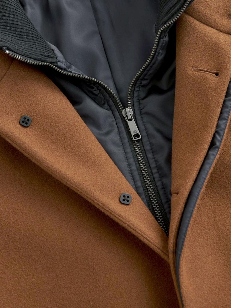 Brown Funnel Neck Coat With Built In Gilet - Image 8 of 11