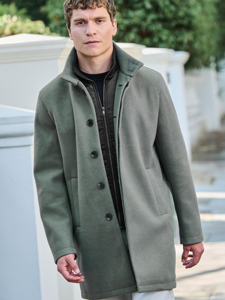 Зеленый - Шерсть Blend Mock Gilet Herringbone стеганые пальто - Image 1 of 10