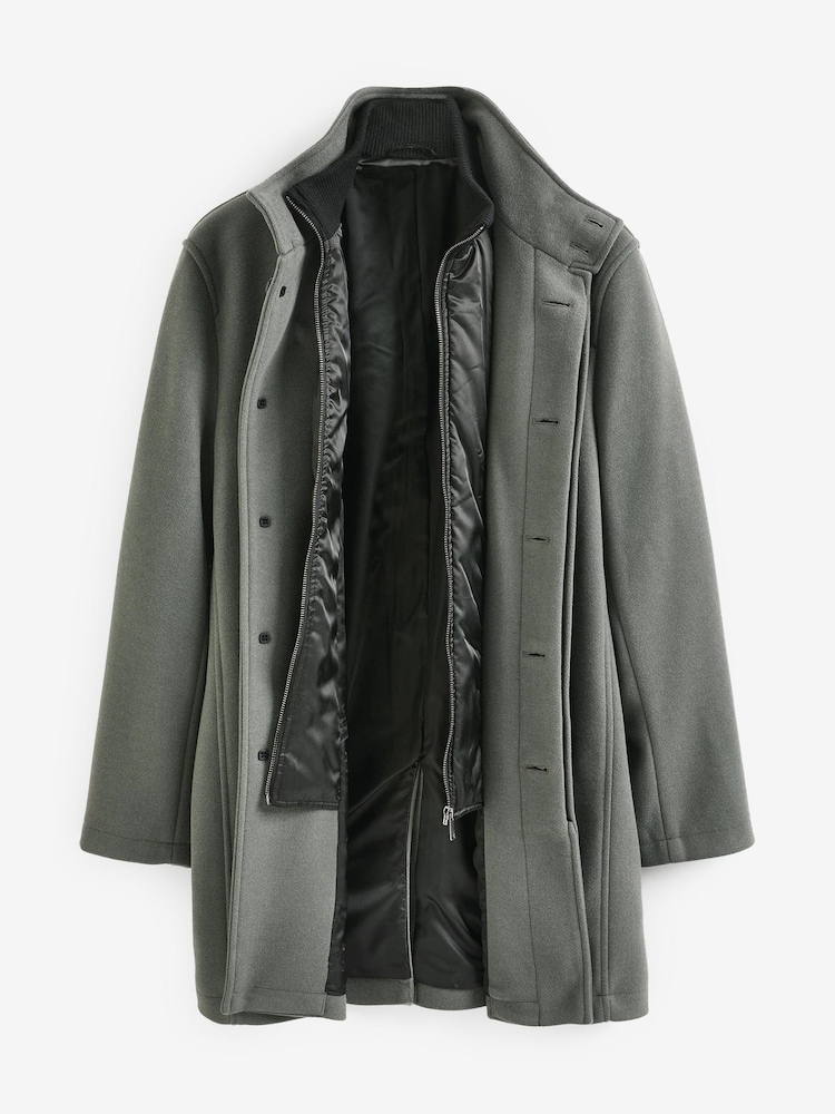 Sage Green Funnel Neck Coat With Built In Gilet - Image 7 of 10