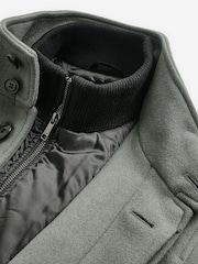 Зеленый - Шерсть Blend Mock Gilet Herringbone стеганые пальто - Image 8 of 10