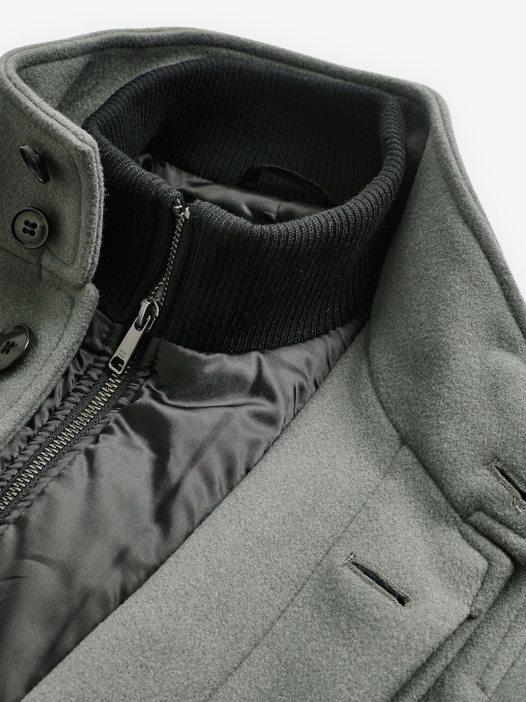 Sage Green Funnel Neck Coat With Built In Gilet - Image 8 of 10