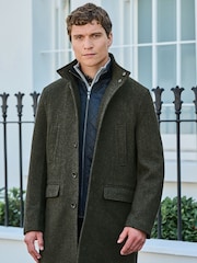 Зеленый с шевронным узором  - Шерсть Blend Mock Gilet Herringbone стеганые пальто - Image 1 of 10