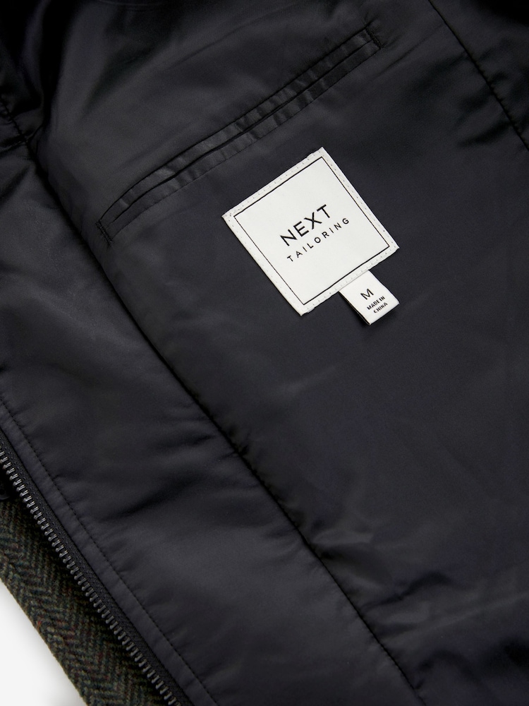 Зеленый с шевронным узором  - Шерсть Blend Mock Gilet Herringbone стеганые пальто - Image 10 of 10
