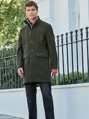 Зеленый с шевронным узором  - Шерсть Blend Mock Gilet Herringbone стеганые пальто - Image 3 of 10